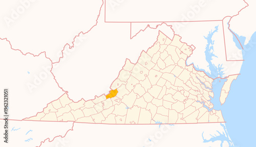Map of the County Craig (Virginia, US) showing the Federal State with the highlighted County