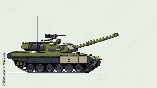 Detailed Illustration of a Green Military Tank