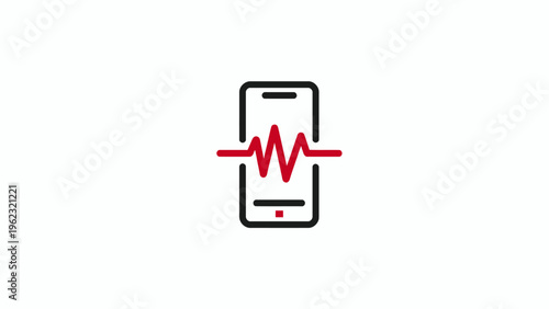 Sleek icon of a smartphone displaying a dynamic red wave, symbolizing mobile health, audio analysis, digital communication, and essential vital sign monitoring capabilities