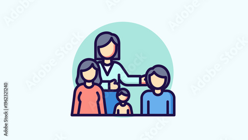 Diverse family group with nurturing adult icon