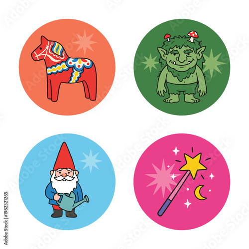 Collection of Scandinavian Folklore Characters and Symbols.