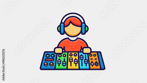 DJ mixing sound console with headphones