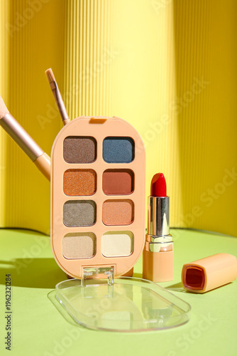Eyeshadows with brushes and...