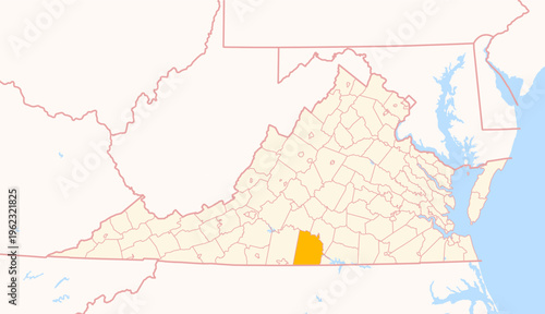 Map of the County Halifax (Virginia, US) showing the Federal State with the highlighted County