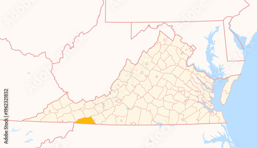 Map of the County Grayson (Virginia, US) showing the Federal State with the highlighted County