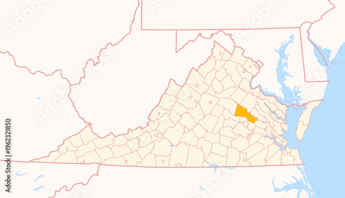 Map of the County Hanover (Virginia, US) showing the Federal State with the highlighted County