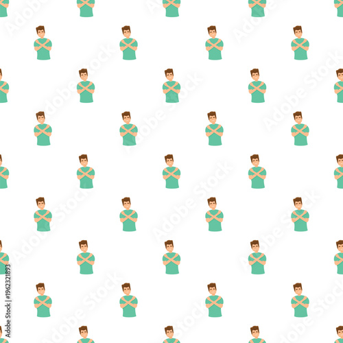 Cartoon man with crossed arms showing refusal or denial in a repeating pattern