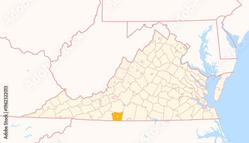 Map of the County Henry (Virginia, US) showing the Federal State with the highlighted County