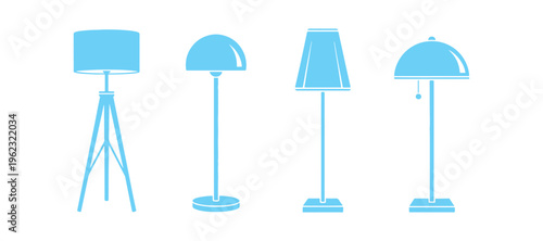Four-piece standing lamp icon set designed for web, app, and print projects.