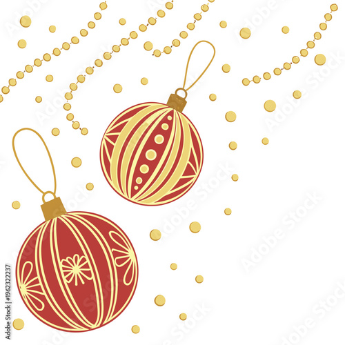 Red and gold christmas ornaments with beads