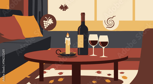 Cozy Evening Wine and Candlelight Scene.