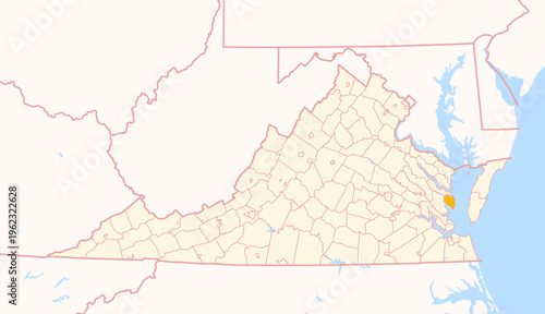 Map of the County Mathews (Virginia, US) showing the Federal State with the highlighted County
