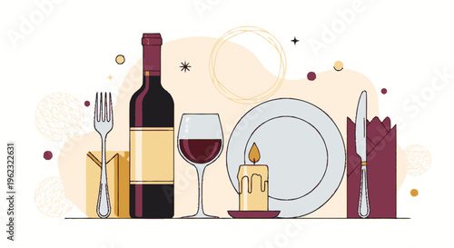 Elegant Dinner Setting with Wine and Candlelight.