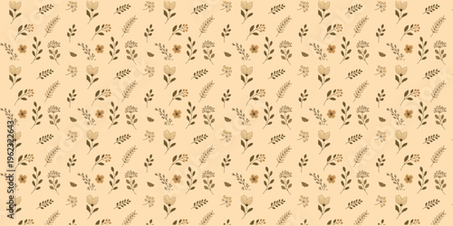 Seamless pattern with autumn floral sketches on beige background