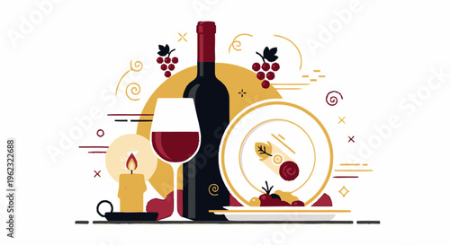 Elegant Wine Bottle Glass and Plate Setting.