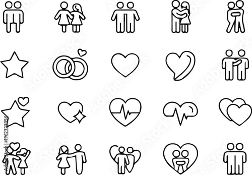 couple line icons love relationship wedding engagement set
