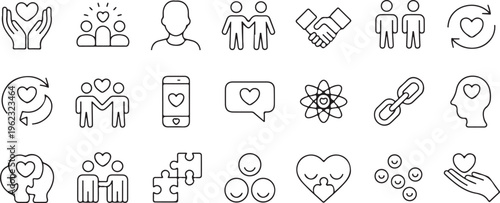heart outline icons for relationships communication support and unity