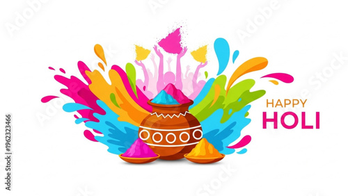 Vibrant Holi Celebration with Colorful Splashes and Drums Outdoors