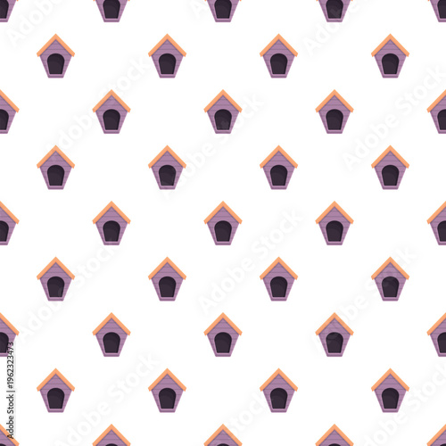 Doghouses vector seamless pattern on a clean white background