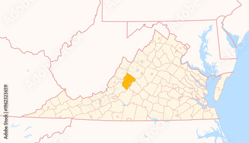 Map of the County Rockbridge (Virginia, US) showing the Federal State with the highlighted County