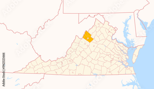 Map of the County Rockingham (Virginia, US) showing the Federal State with the highlighted County
