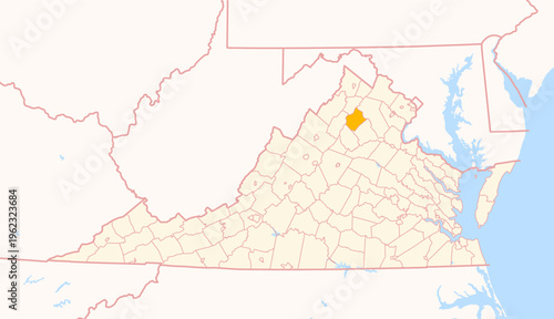 Map of the County Rappahannock (Virginia, US) showing the Federal State with the highlighted County