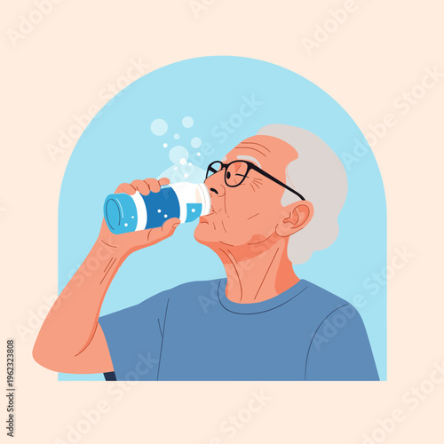 Elderly man staying hydrated by drinking water from plastic bottle
