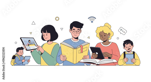 Diverse group of people studying together.