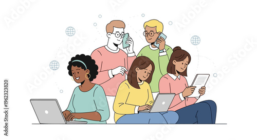 Diverse group of people using laptops.