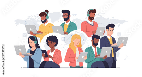 Diverse group of people using laptops.