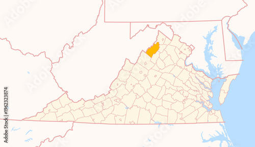 Map of the County Shenandoah (Virginia, US) showing the Federal State with the highlighted County