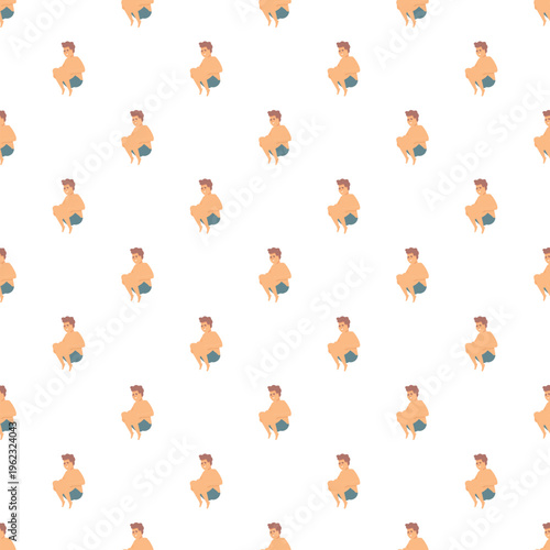 Repeated illustration of a man sitting in underwear creating a seamless pattern