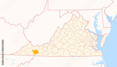 Map of the County Smyth (Virginia, US) showing the Federal State with the highlighted County