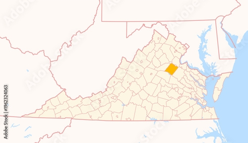 Map of the County Spotsylvania (Virginia, US) showing the Federal State with the highlighted County