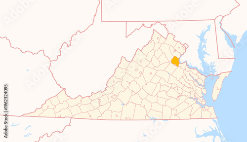 Map of the County Stafford (Virginia, US) showing the Federal State with the highlighted County