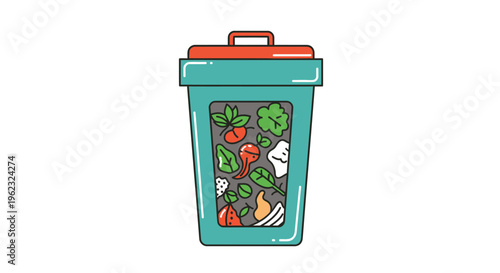 Organic Food Waste and Scraps in Compost Bin for Recycling and Sustainable Living - Vector Illustration