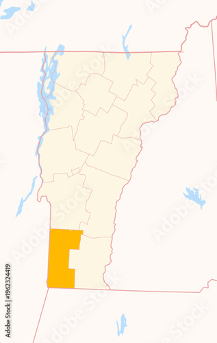 Map of the County Bennington (Vermont, US) showing the Federal State with the highlighted County