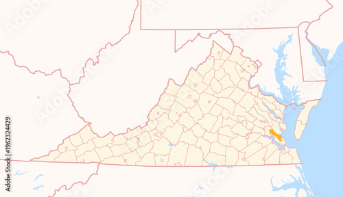 Map of the County York (Virginia, US) showing the Federal State with the highlighted County