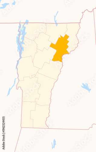 Map of the County Caledonia (Vermont, US) showing the Federal State with the highlighted County