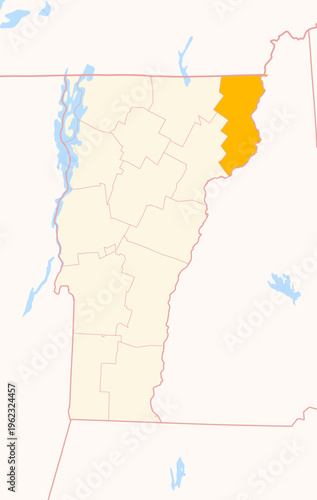 Map of the County Essex (Vermont, US) showing the Federal State with the highlighted County