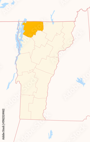 Map of the County Franklin (Vermont, US) showing the Federal State with the highlighted County