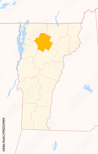 Map of the County Lamoille (Vermont, US) showing the Federal State with the highlighted County