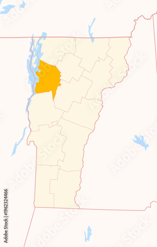 Map of the County Chittenden (Vermont, US) showing the Federal State with the highlighted County