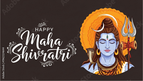Hindu Lord Shiva Portrait with Trident on Maha Shivratri Festival