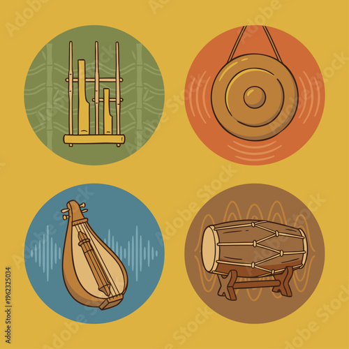 Collection of Traditional Indonesian Musical Instruments.