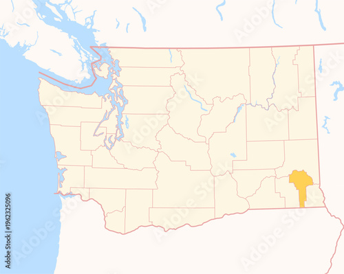 Map of the County Garfield (Washington, US) showing the Federal State with the highlighted County