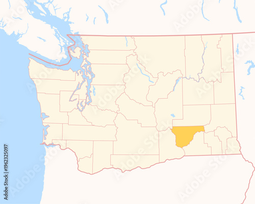 Map of the County Franklin (Washington, US) showing the Federal State with the highlighted County