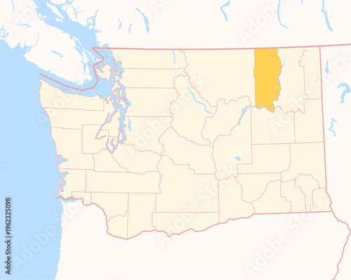 Map of the County Ferry (Washington, US) showing the Federal State with the highlighted County
