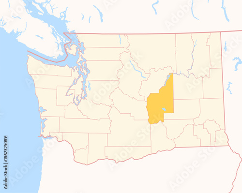 Map of the County Grant (Washington, US) showing the Federal State with the highlighted County