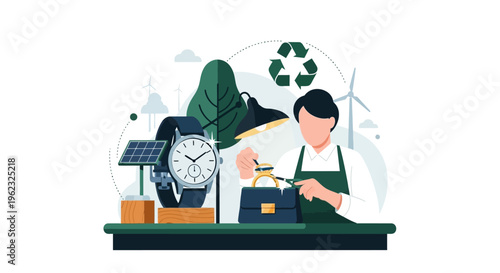 Sustainable Craftsmanship and Eco-Friendly Production: Artisan Working with Green Energy & Recycling